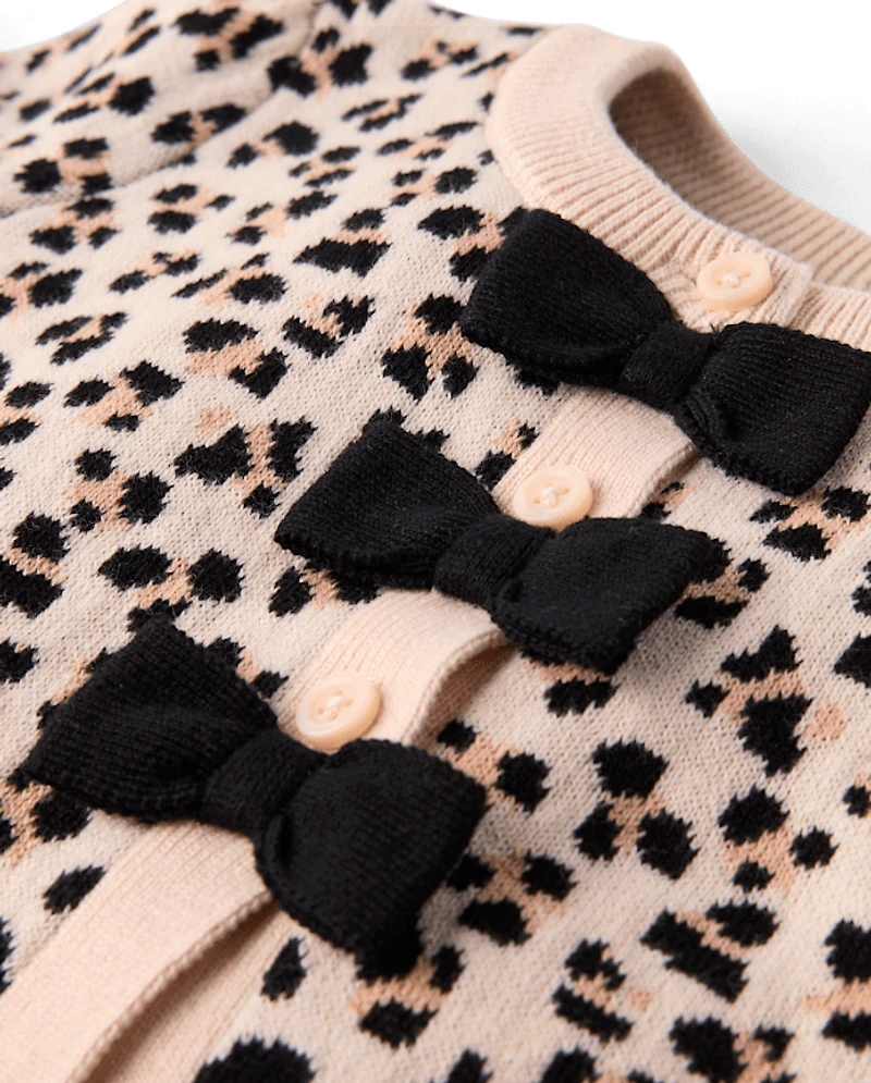 Girls Leopard Bow Cardigan - Petit Paris