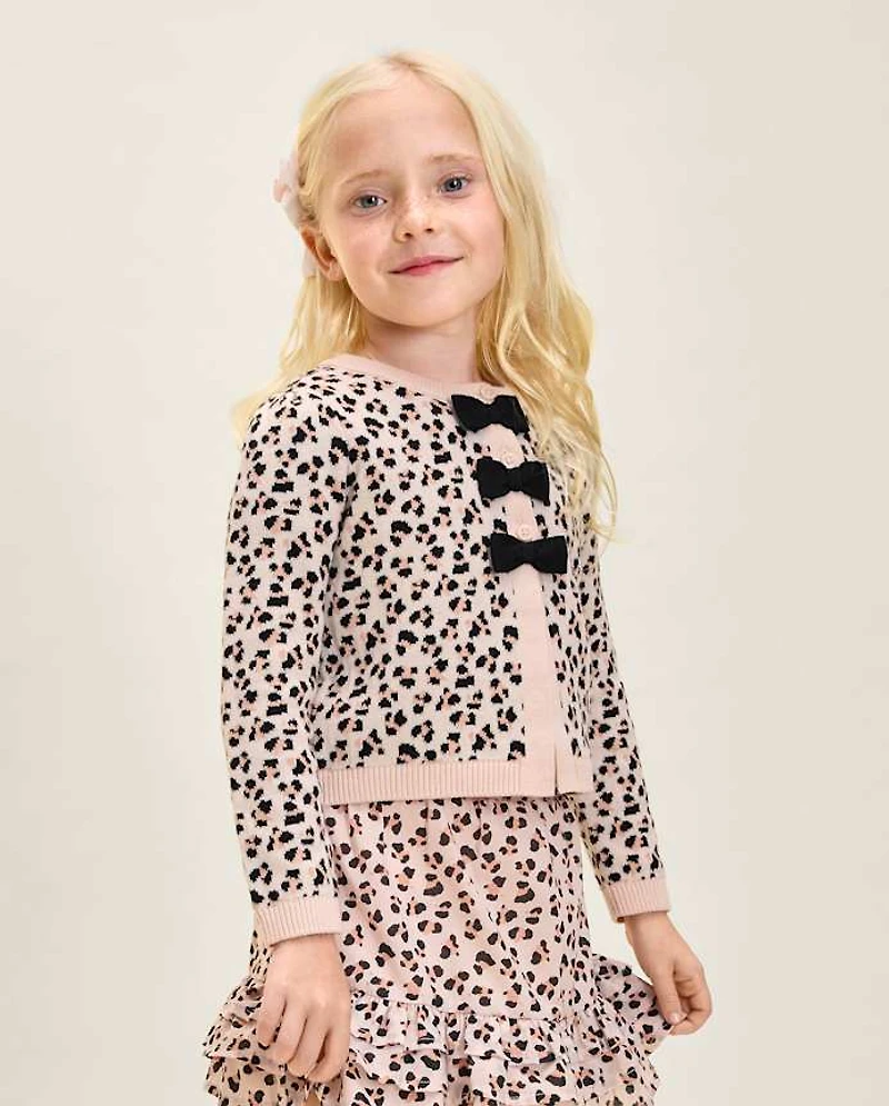 Girls Leopard Bow Cardigan - Petit Paris