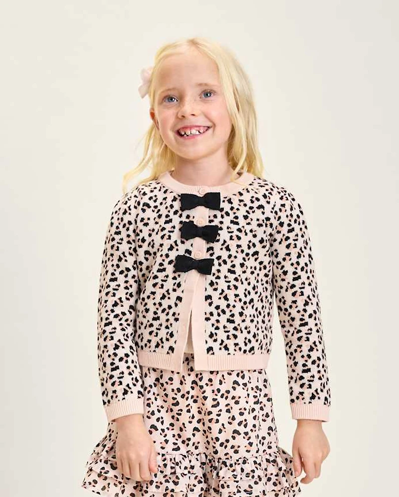 Girls Leopard Bow Cardigan - Petit Paris