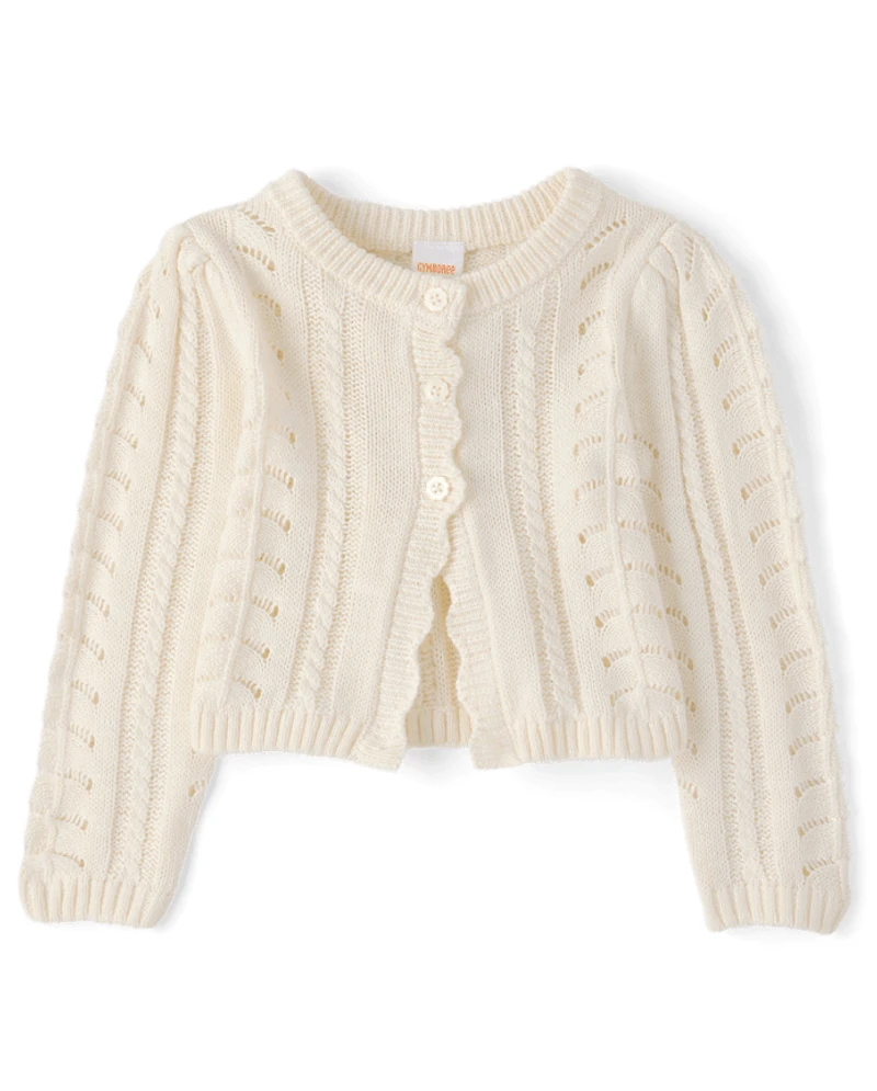 Girls Scalloped Pointelle Cardigan - Little Essentials