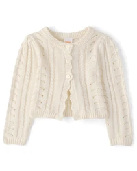 Girls Scalloped Pointelle Cardigan - Little Essentials