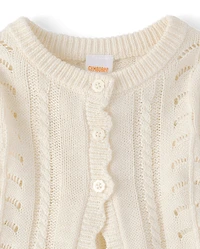 Gilet en maille ajourée festonnée pour fille - Little Essentials