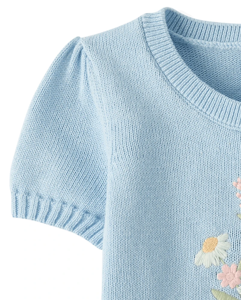 Pull brodé pour fille - Jardin enchanté
