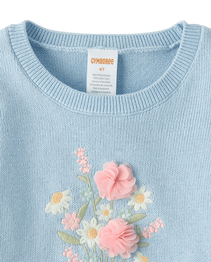 Pull brodé pour fille - Jardin enchanté