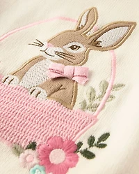 Girls Applique Crochet Bunny Sweater - Enchanted Garden