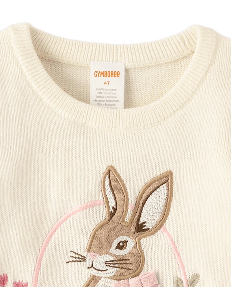 Girls Applique Crochet Bunny Sweater - Enchanted Garden