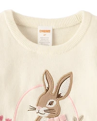 Girls Applique Crochet Bunny Sweater - Enchanted Garden