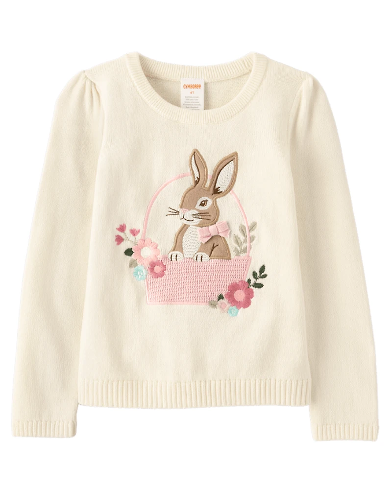 Girls Applique Crochet Bunny Sweater - Enchanted Garden