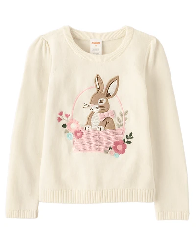 Girls Applique Crochet Bunny Sweater - Enchanted Garden