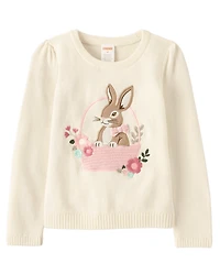 Girls Applique Crochet Bunny Sweater - Enchanted Garden