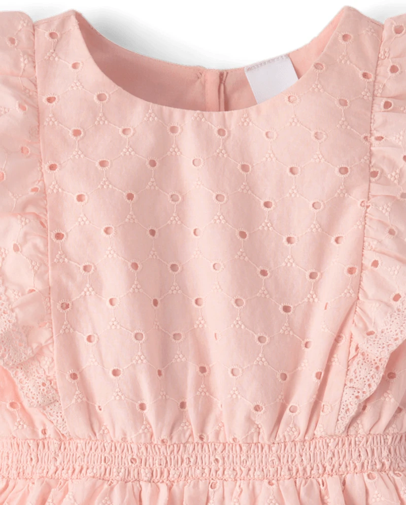 Girls Flutter Eyelet Tiered Dress - Enchanted Garden