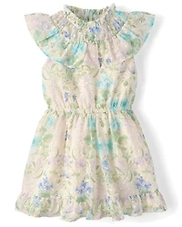 Girls Floral Clip Dot Ruffle Dress - Enchanted Garden