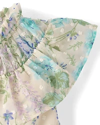 Robe à volants et pois fleuris pour fille - Jardin enchanté
