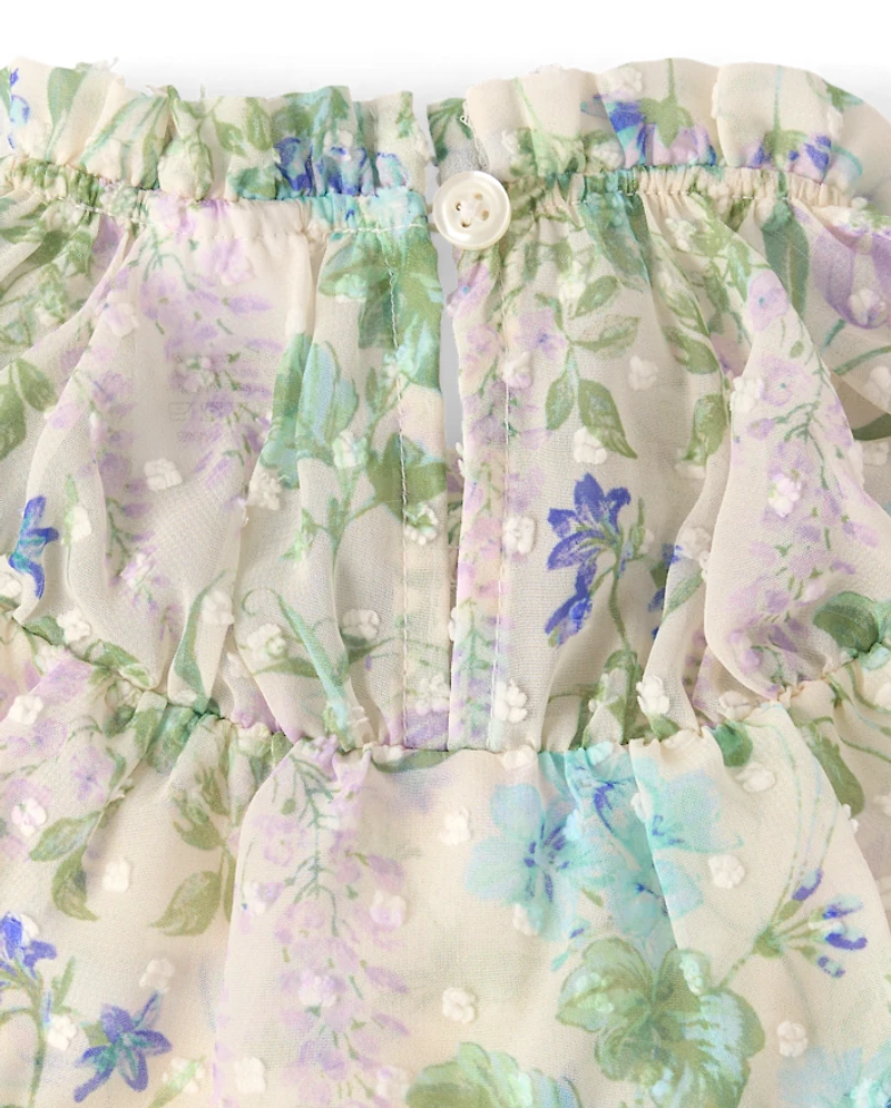 Robe à volants et pois fleuris pour fille - Jardin enchanté