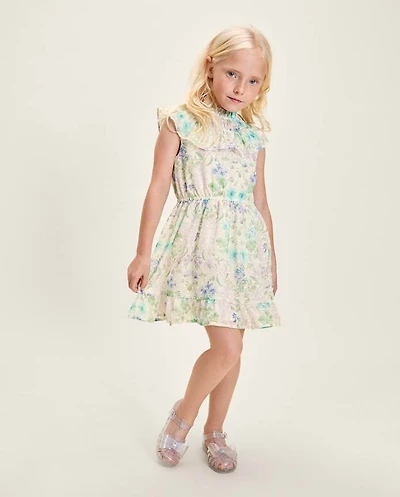 Girls Floral Clip Dot Ruffle Dress - Enchanted Garden