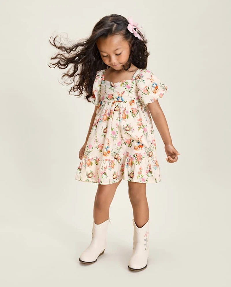 Girls Bunny Ruffle Dress - Enchanted Garden