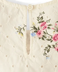 Girls Floral Eyelet Tiered Dress - Enchanted Garden