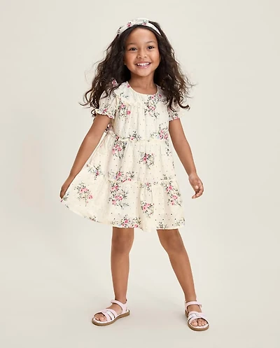 Girls Floral Eyelet Tiered Dress - Enchanted Garden