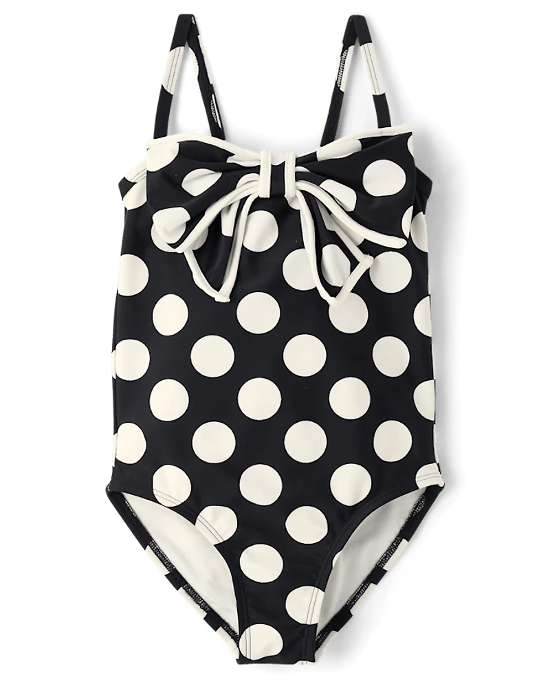 Girls Polka Dot Bow One Piece Swimsuit - Swim Shop