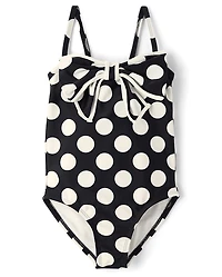 Girls Polka Dot Bow One Piece Swimsuit - Swim Shop