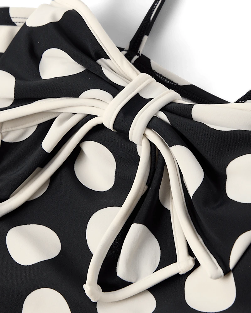 Girls Polka Dot Bow One Piece Swimsuit - Swim Shop
