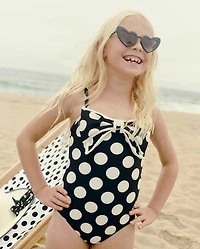 Girls Polka Dot Bow One Piece Swimsuit - Swim Shop