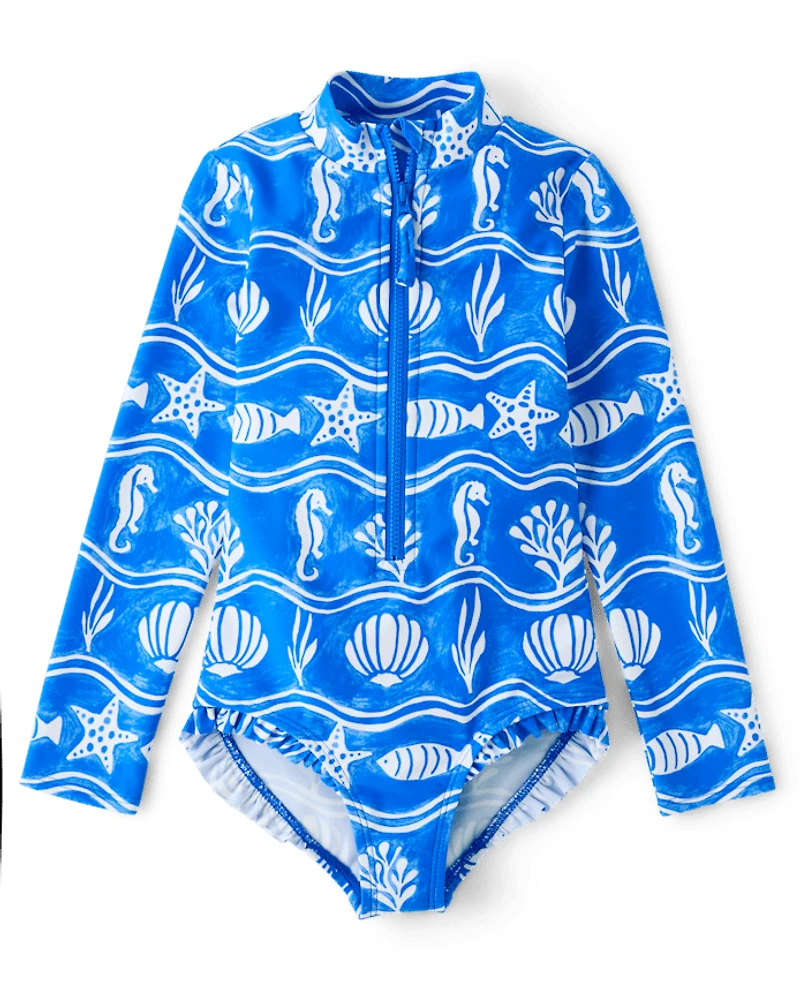 Girls Sea Creature Fairisle Rashguard One Piece Swimsuit - Swim Shop