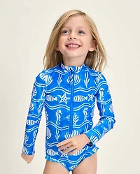 Girls Sea Creature Fairisle Rashguard One Piece Swimsuit - Swim Shop