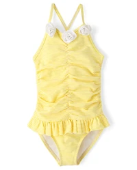 Girls Floral Seersucker Ruffle One Piece Swimsuit - Swim Shop