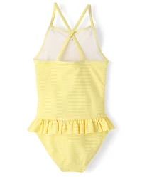 Maillot de bain une pièce à volants en seersucker fleuri pour filles - Boutique maillots