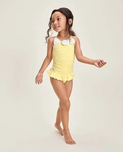 Girls Floral Seersucker Ruffle One Piece Swimsuit - Swim Shop