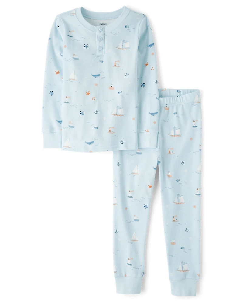 Kids Coastal Snug Fit Cotton Henley Pajamas