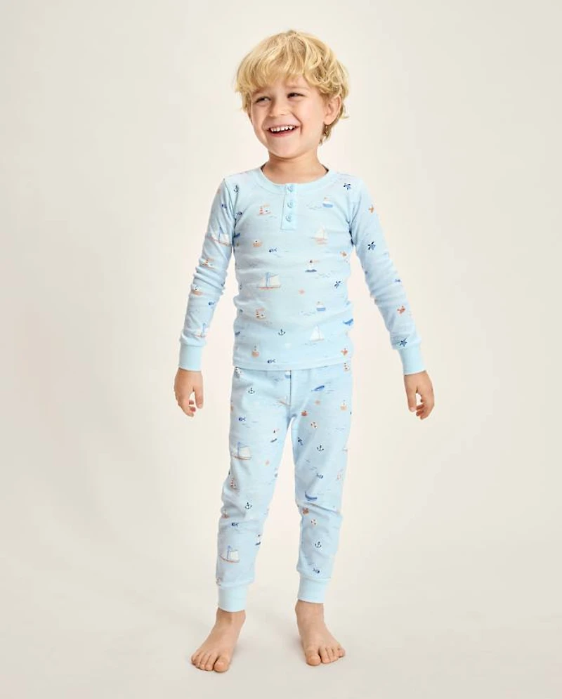 Kids Coastal Snug Fit Cotton Henley Pajamas