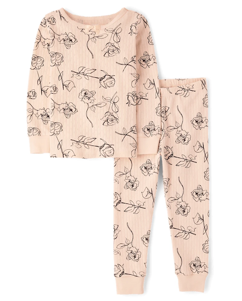 Girls Rose Snug Fit Pointelle Pajamas