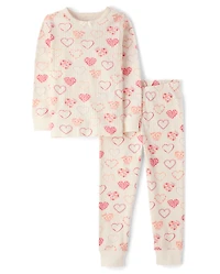 Pyjama en maille ajourée pour fille, coupe ajustée, motif cœur et fleurs