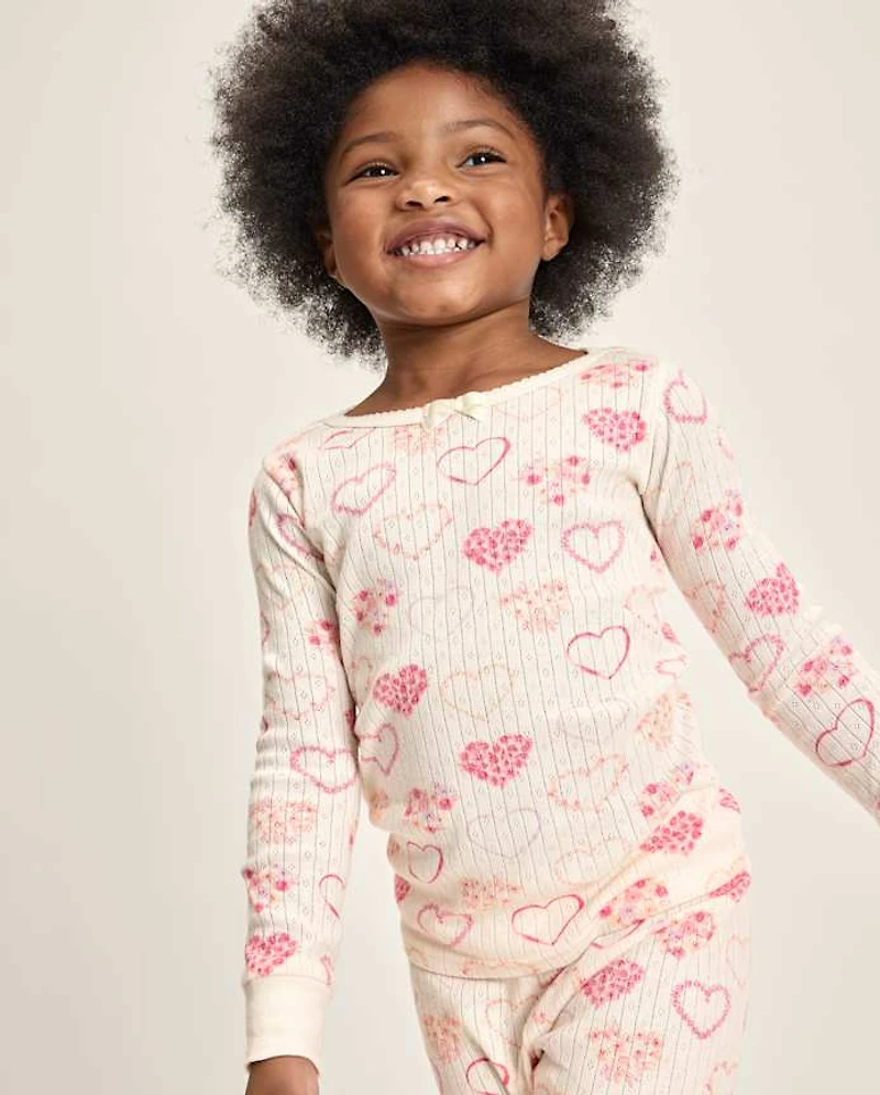 Girls Floral Heart Snug Fit Pointelle Pajamas