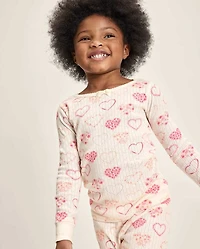 Girls Floral Heart Snug Fit Pointelle Pajamas