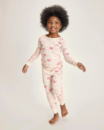 Girls Floral Heart Snug Fit Pointelle Pajamas