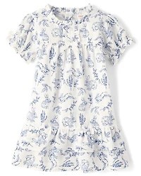 Girls Bunny Toile Poplin Ruffle Nightgown