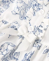 Girls Bunny Toile Poplin Ruffle Nightgown