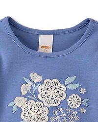 Girls Floral Applique Puff Sleeve Top - Driftwood Bay
