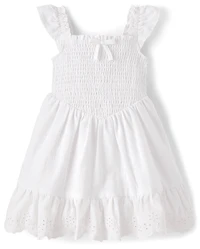 Girls Smocked Linen-Blend Ruffle Dress - Linen Edit