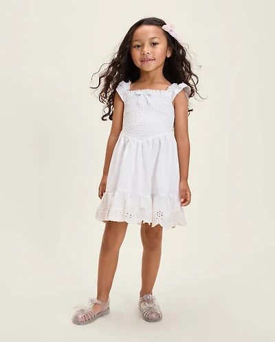 Girls Smocked Linen-Blend Ruffle Dress - Linen Edit