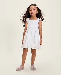 Girls Smocked Linen-Blend Ruffle Dress - Linen Edit