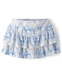 Girls Print Linen-Blend Tiered Skort - Linen Edit