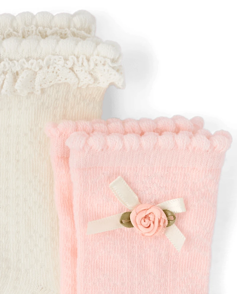 Girls Rosette Ruffle Crew Socks 2-Pack - Enchanted Garden