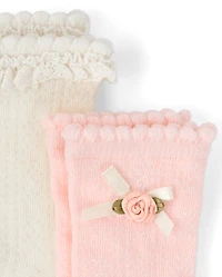 Girls Rosette Ruffle Crew Socks 2-Pack - Enchanted Garden