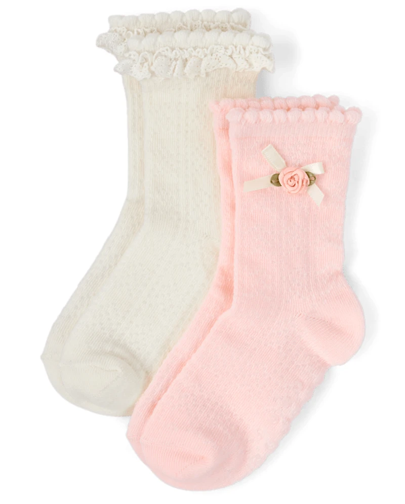 Girls Rosette Ruffle Crew Socks 2-Pack - Enchanted Garden