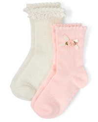 Girls Rosette Ruffle Crew Socks 2-Pack - Enchanted Garden