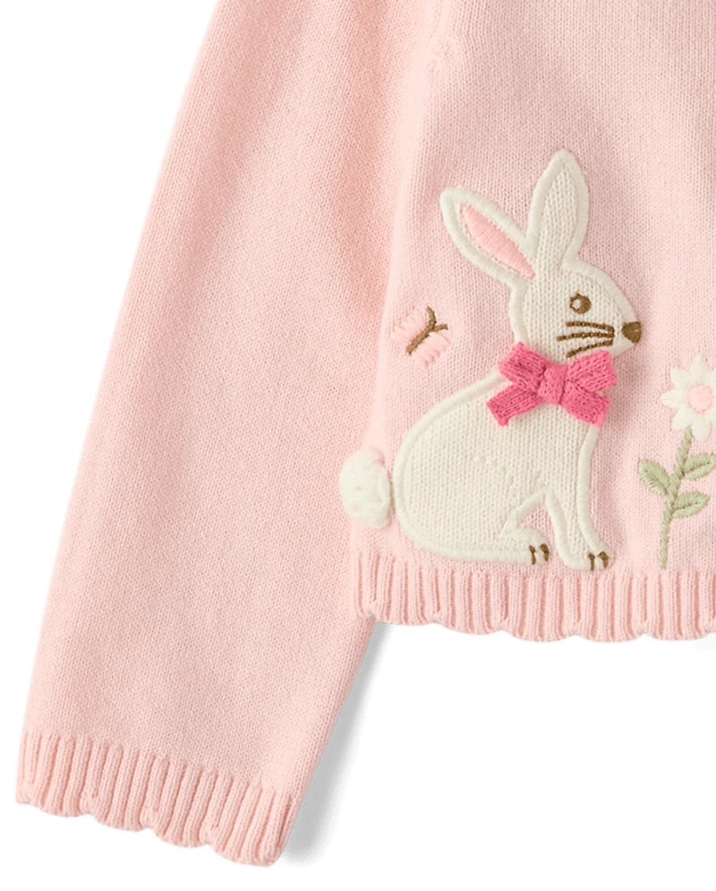 Baby Girls Applique Bunny Scalloped Cardigan - Enchanted Garden